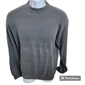 Pronto Uomo Sweater, Men XL, Gray with Textured Squares, Silk Blend, EUC